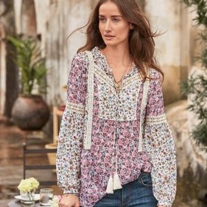 Sundance Florie Lace Peasant Blouse with Tassels